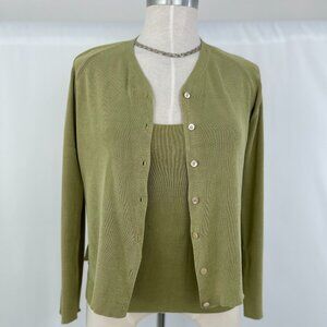 Mercerized Light Olive green Tank Top and Cardigan set Size M/S